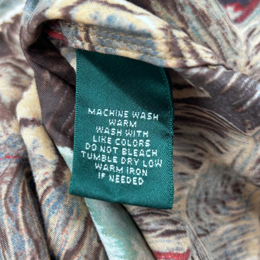 Lauren Ralph Lauren‎ Petite PM Brown Peacock Feather Floral Cotton Button Up EUC - Picture 5 of 7